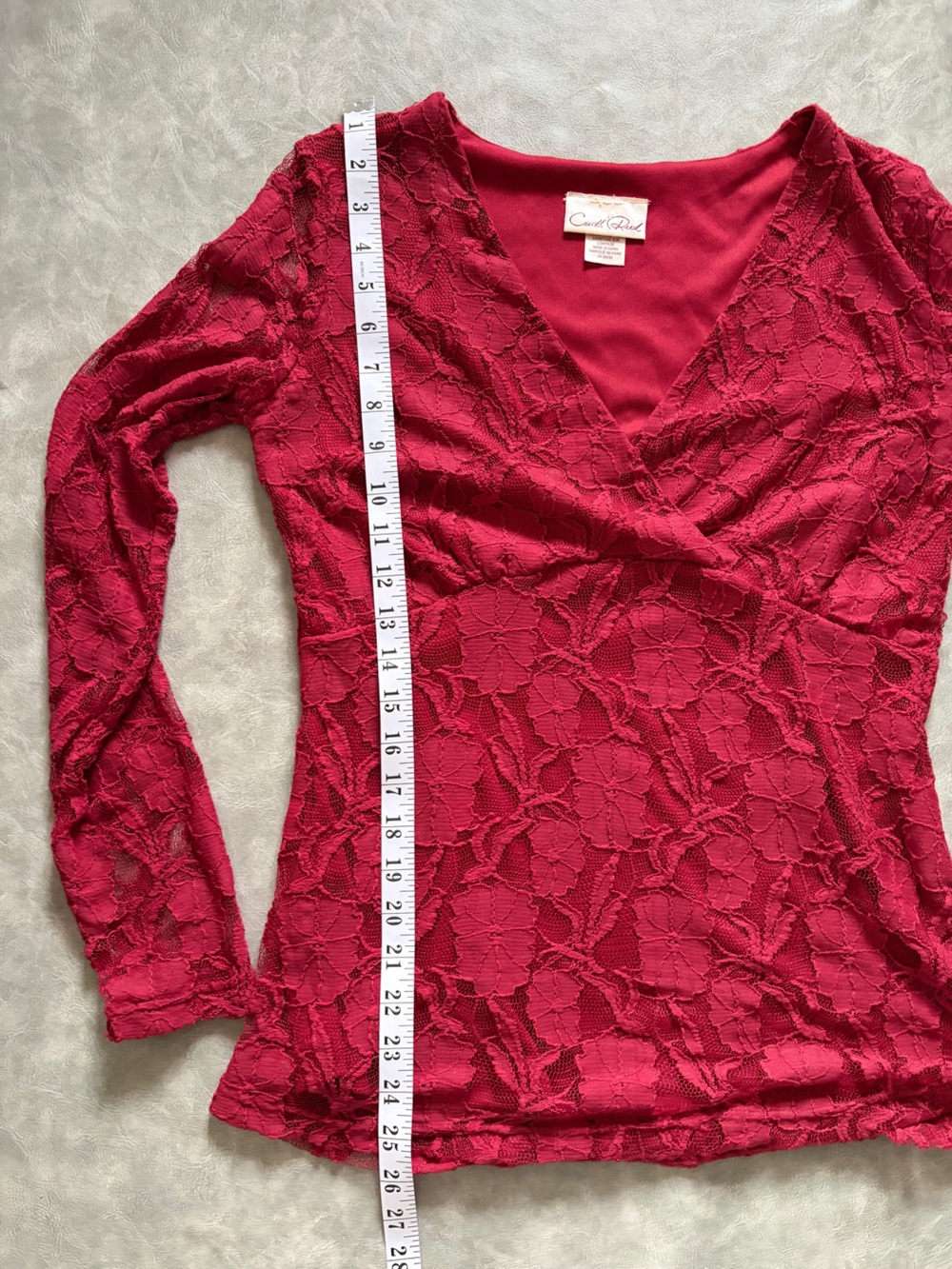 Vintage Red Lace Long Sleeve Blouse Deep V Neck Romantic Y2K Fairycore - Picture 9 of 11